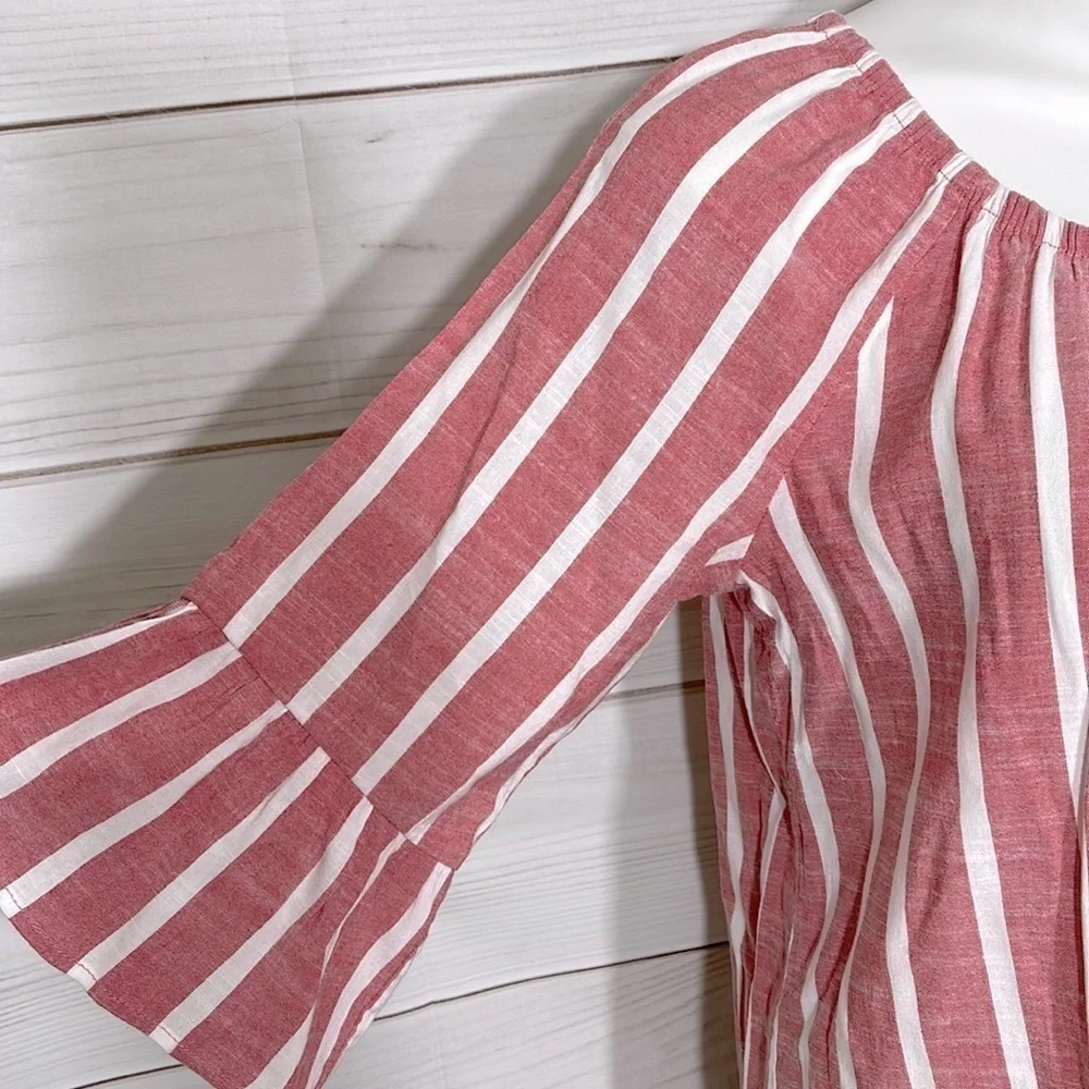 Red & White Striped Off the Shoulder Boho Fever Top Size 1X - Picture 4 of 9